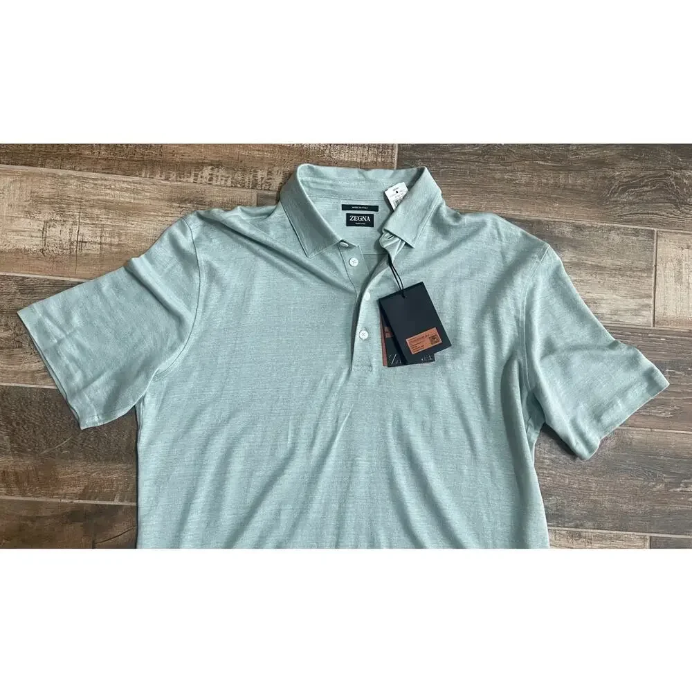 $1,250 NWT Ermenegildo Zegna Oasi Lino Polo Shirt Green Linen Luxury Italy XL - Picture 2 of 6